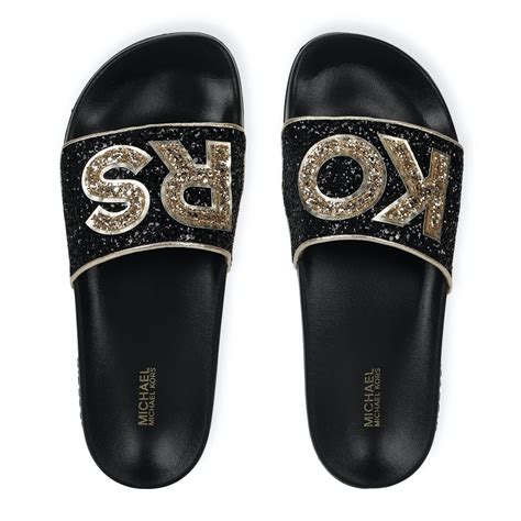 michael kors black glitter slides|Michael Kors Women's Slides .